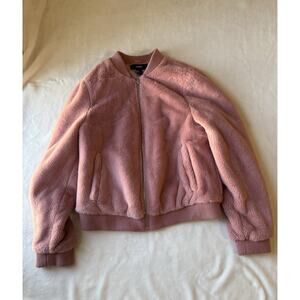 FOREVER 21 Faux Fur Full Zip Jacket Pink Short Long Sleeve Women's M Preppy Y2K